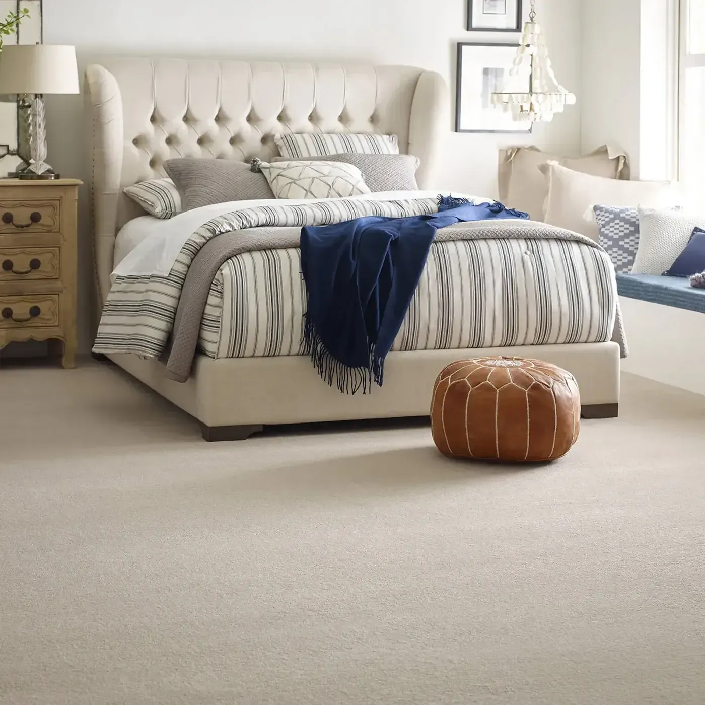 SECOND-GLANCE-ZZ058-MEDITATION-00712-H Cream colored Shaw Floors carpet in a contemporary bedroom | Ronnie's Carpets & Flooring